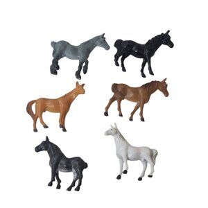 Lot of 6 Different Plastic Toy Horses Mixed Colors 2" Mini Farm Animals